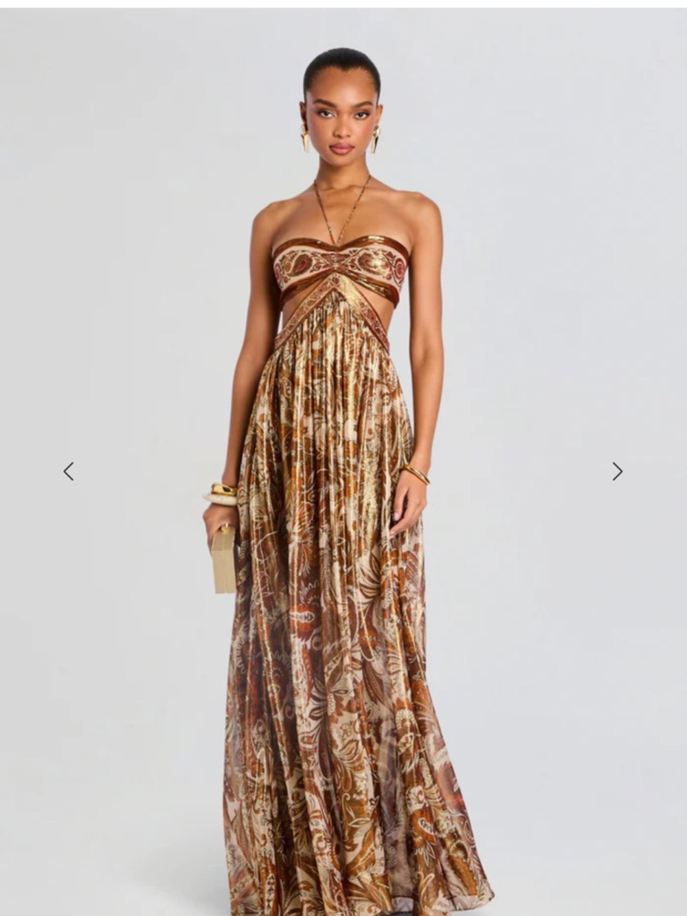 Retrofete Strapless Paisley Maxi Dress in Brown and Gold
